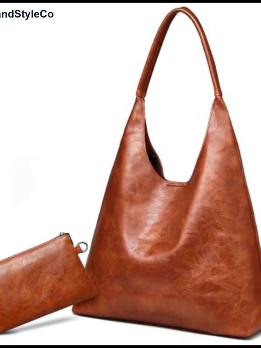 Women's Vegan Leather Slouchy Hobo Shoulder Tote Bag Purse with Makeup Pouch